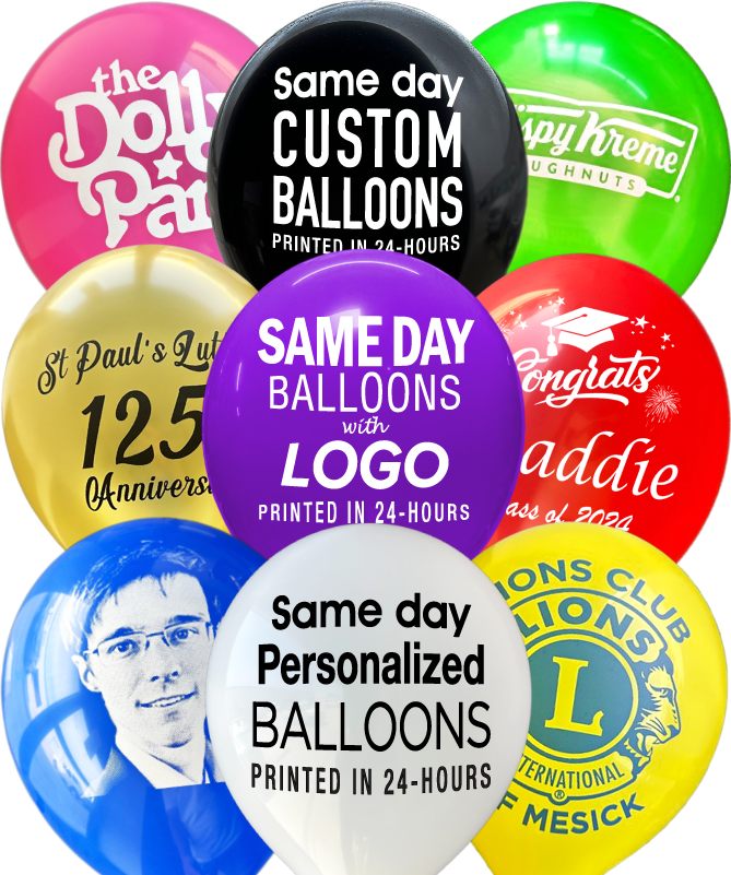 same day balloons – custom printed & shipped same day or it's free