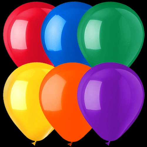 6 different colored custom balloons.