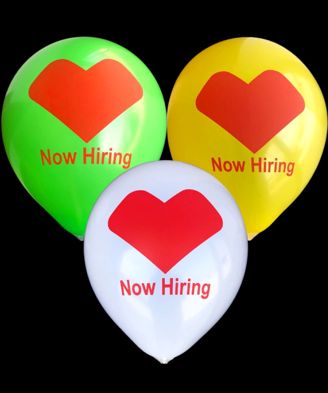 Now Hiring Text on Balloons.